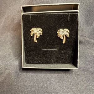 Palm Tree Earrings with Gemstones Post-Style in Gift Box.